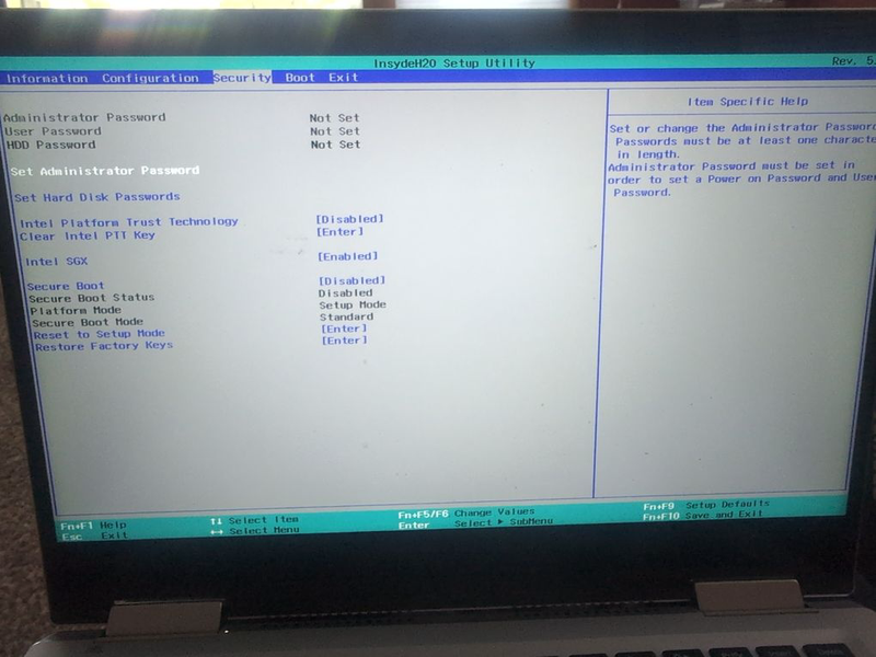 Changing the bios on a Lenovo Yoga laptop