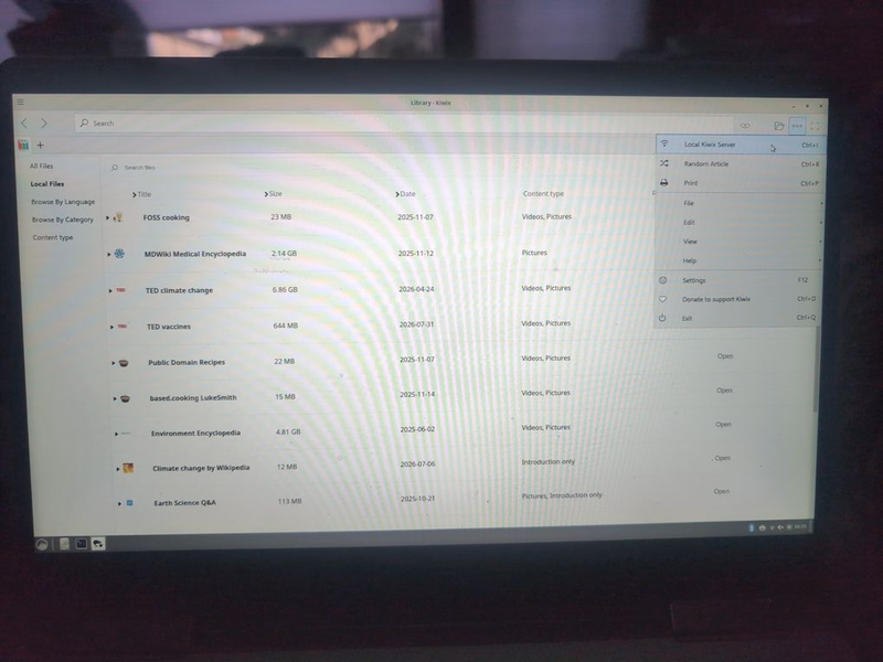 Clicking Kiwix hamburger menu