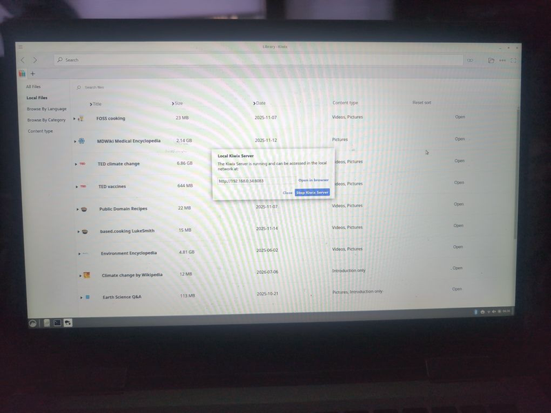 Starting Kiwix server
